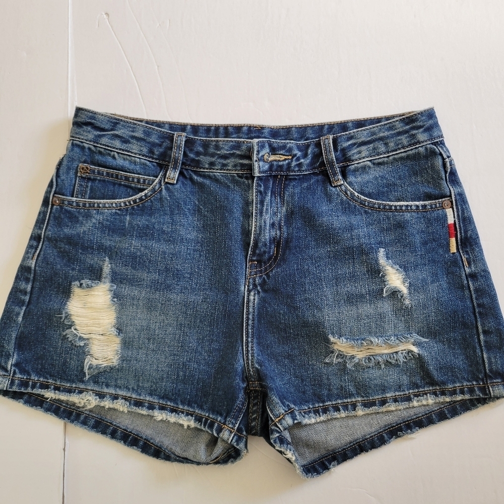 Women's Blue Distressed Denim Shorts